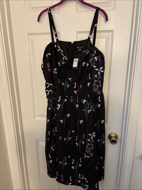 City Chic Black Midi Dress with Black Floral Print